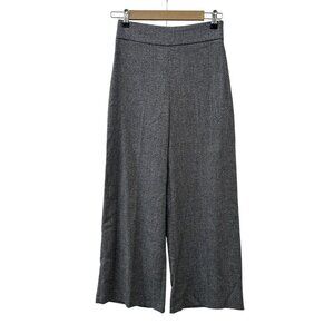 Zara Womens Herringbone Trouser Pants Wide-Leg High-Wasted Cropped Gray XS